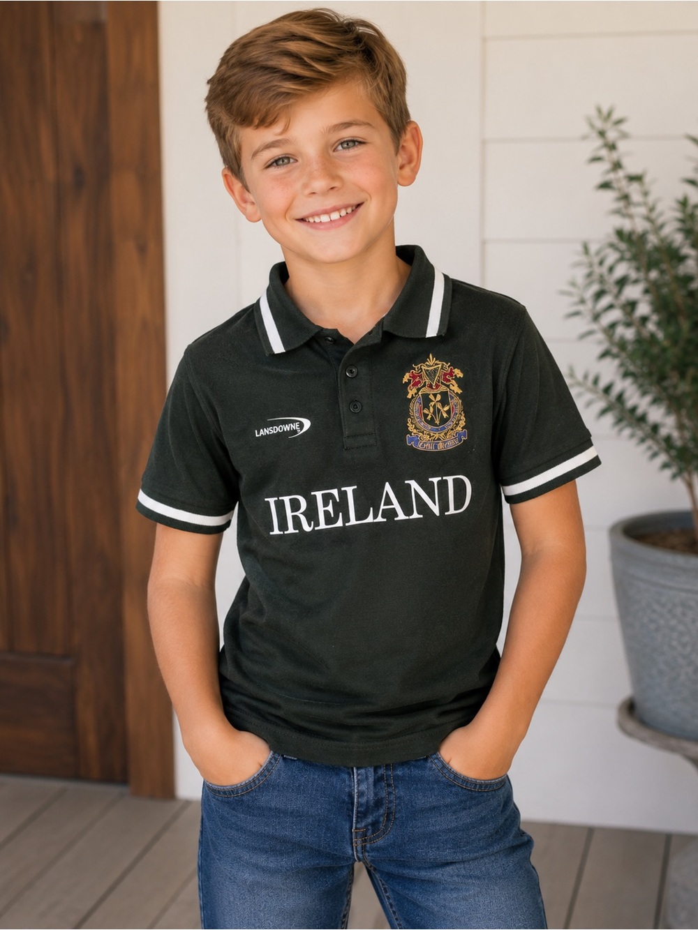 Landsdowne Club Monaco Dark Green 'Ireland' Crest Polo for Kids Size 5/6 Crest